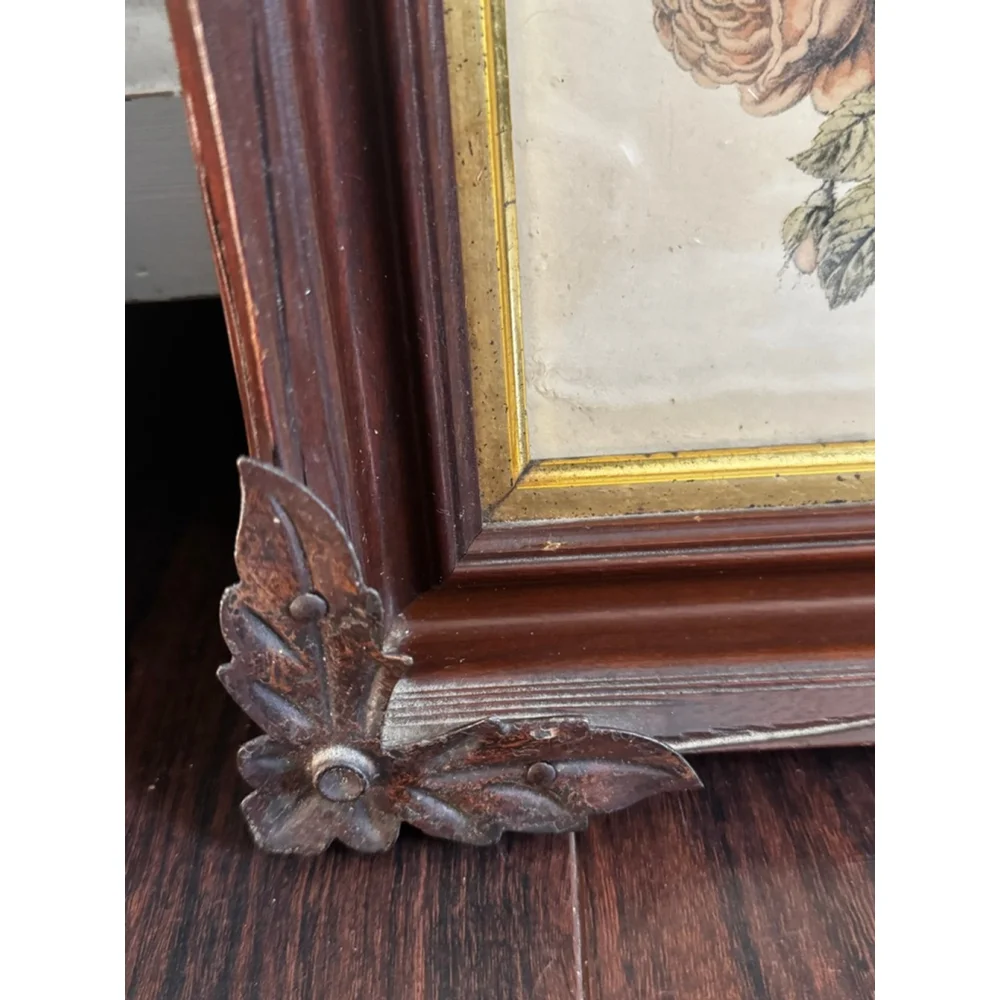 Antique Arts & Crafts Wood Picture Frames with Iron Leaf Mounts – Black Forest